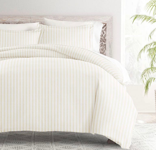 King-size ivory striped 3-piece duvet cover set