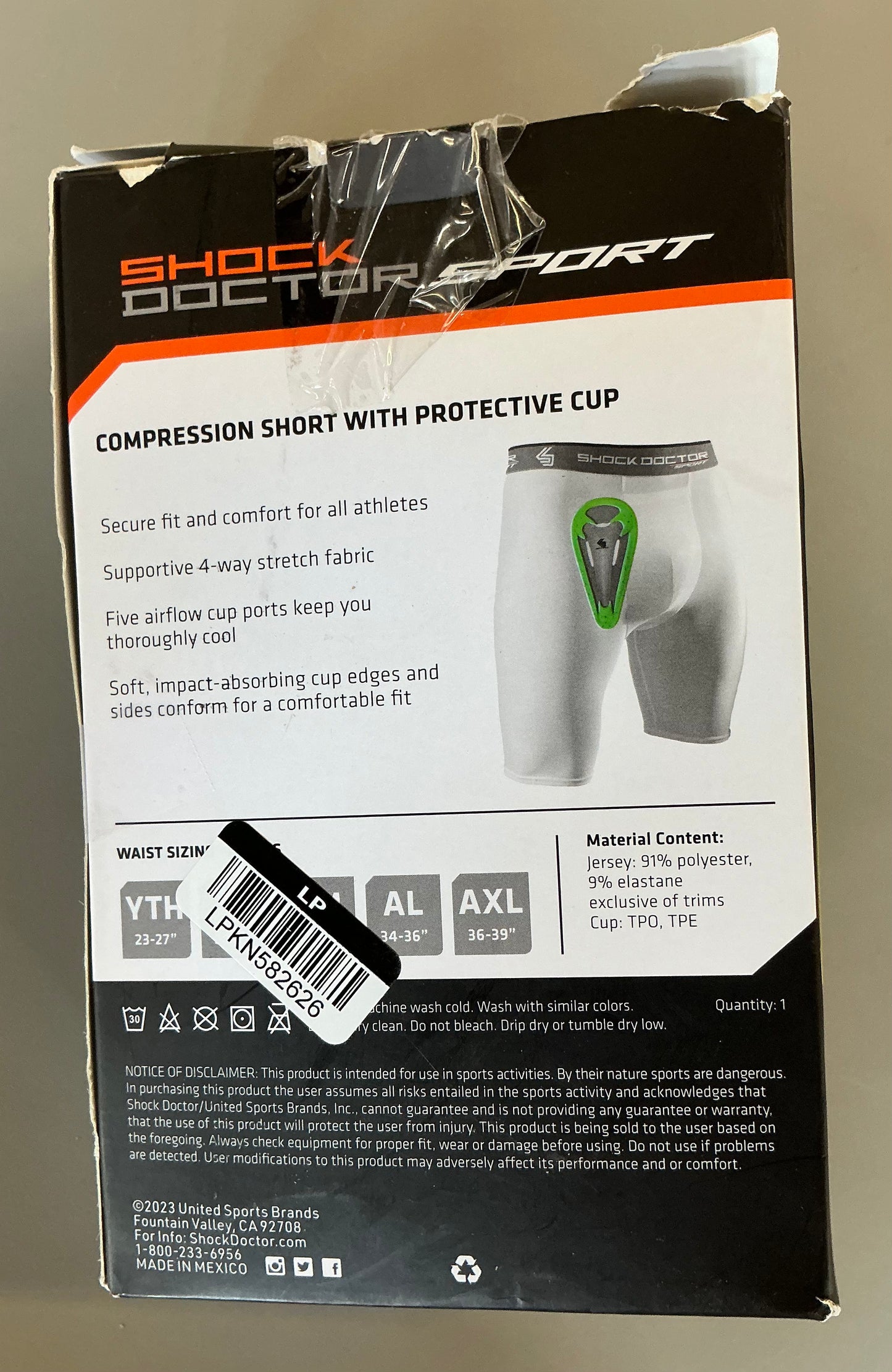 Shock doctor youth compression shorts with protective cup - white - OPEN BOX