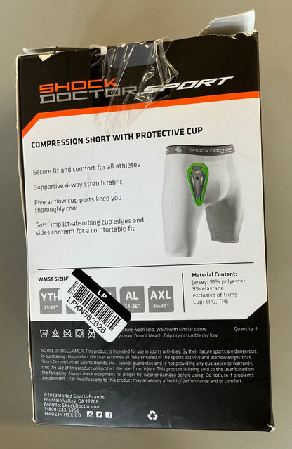 Shock doctor youth compression shorts with protective cup - white - OPEN BOX