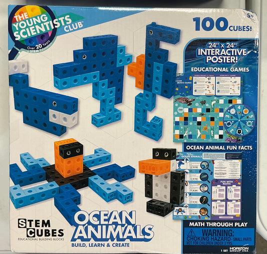 The Young Scientists Club Ocean Animals STEM Cubes educational building block set.