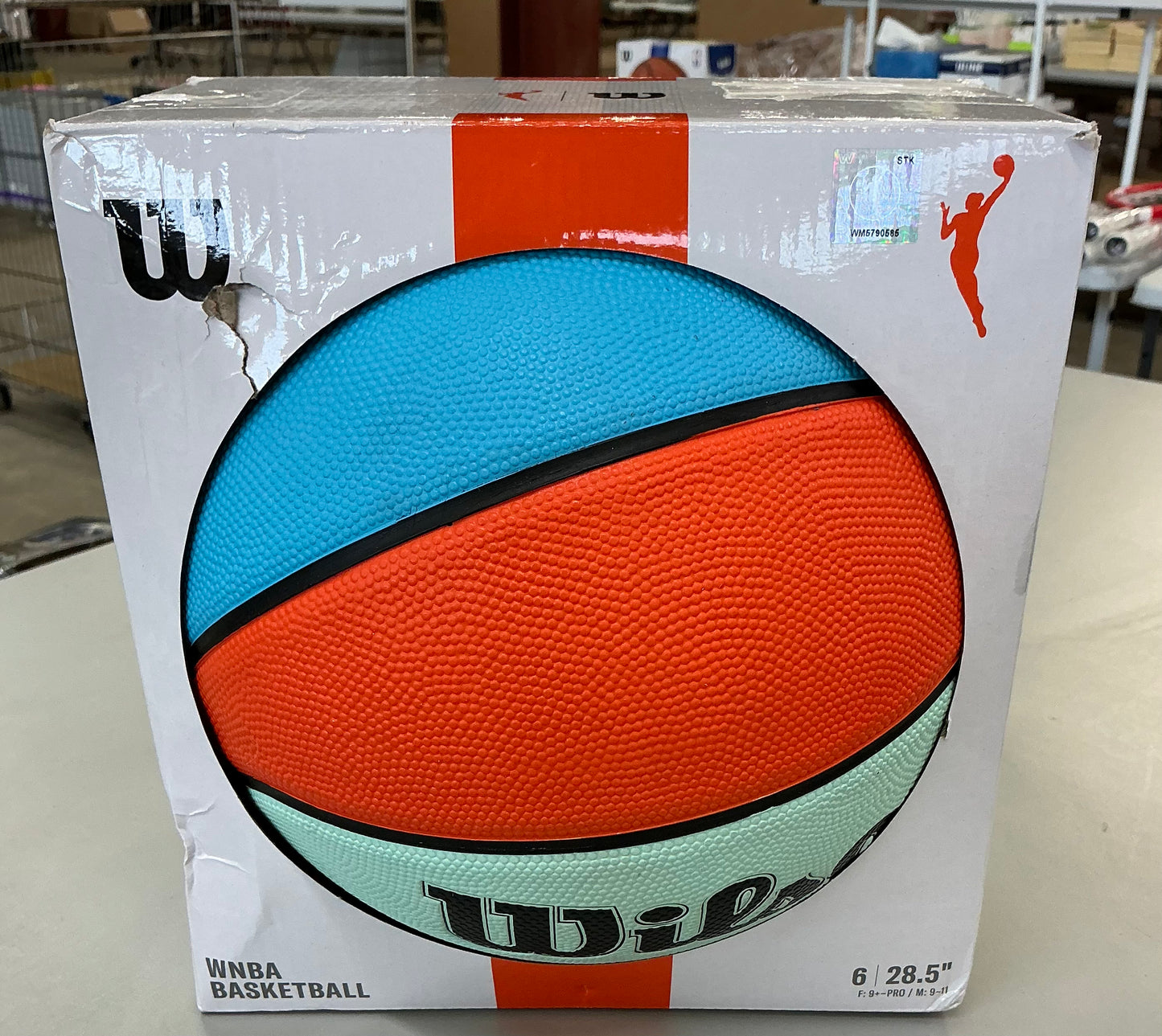 Wilson size 6 NBA DRV bright basketball - blue/orange: composite shell, butyl bladder - damaged package - product is new