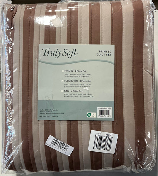 Truly Soft Weston Stripe Quilt Set 3 Pieces Full/Queen-Brown