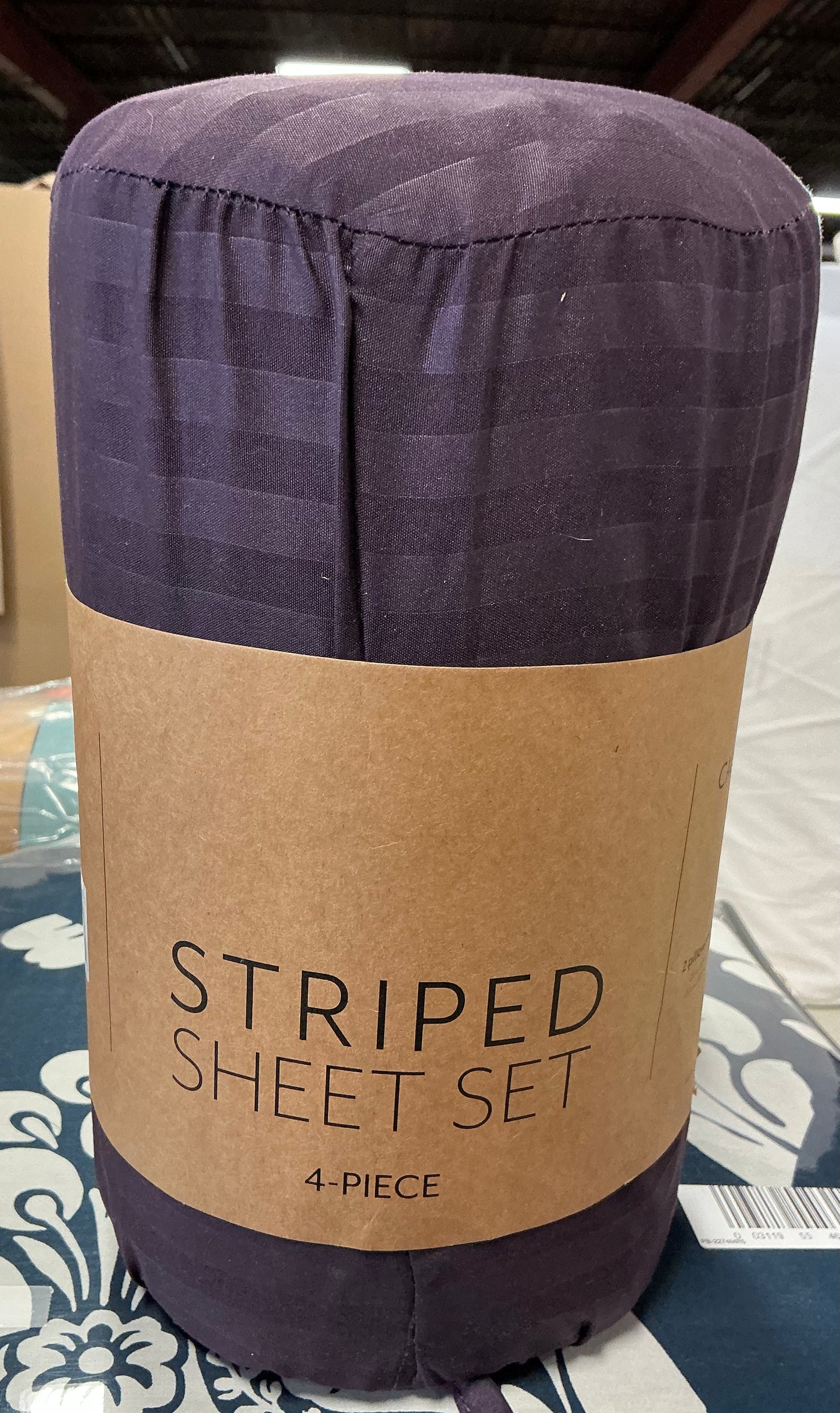 Purple striped microfiber sheet set king 4pcs