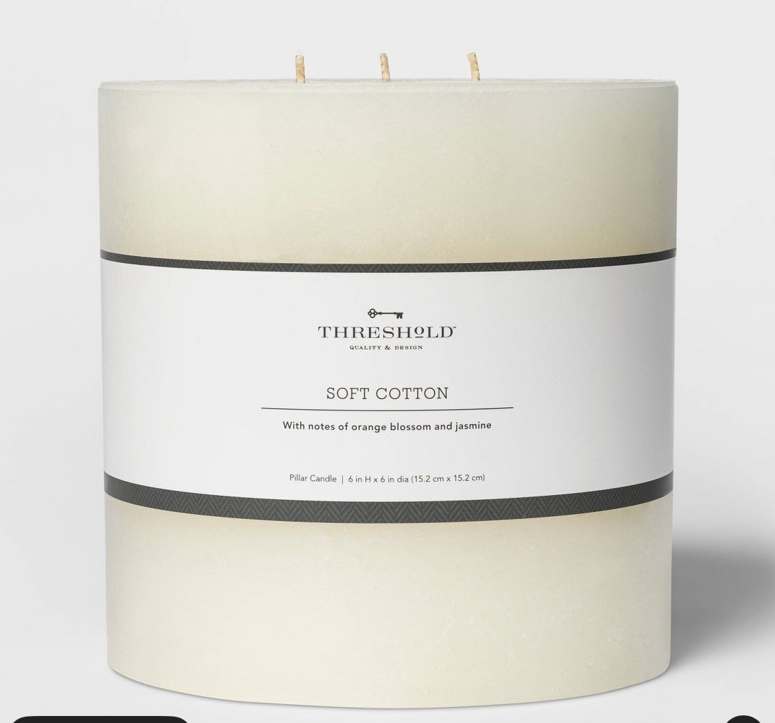 6”x6” 3-wick pillar scented candle - AS IS - SOME MINOR COSMETIC FLAWS