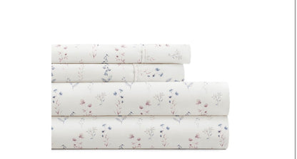 Homespun Premium Ultra Soft Floral 4-Piece Bed Sheet Set with a delicate botanical pattern.king