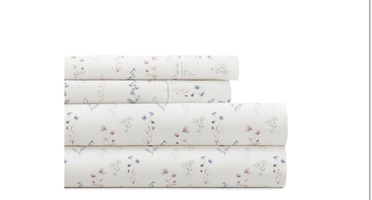 Homespun Premium Ultra Soft Floral 4-Piece Bed Sheet Set with a delicate botanical pattern.king