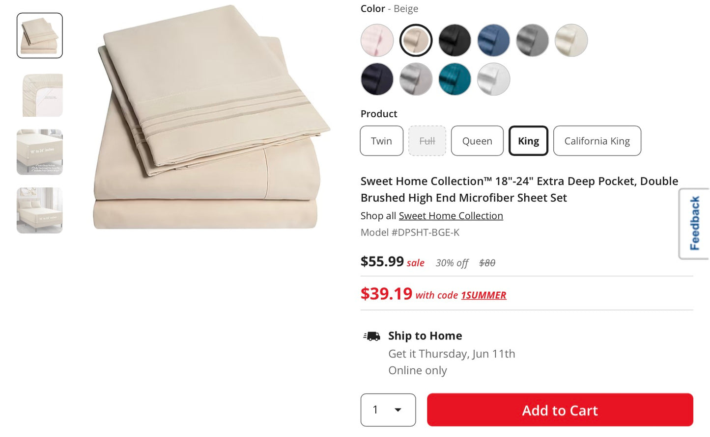Sweet Home Collection™ 18"-24" Extra Deep Pocket, Double Brushed High End Microfiber Sheet Set king