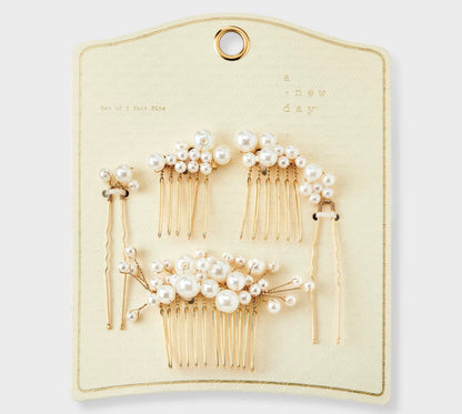 Gold pearl hair pins