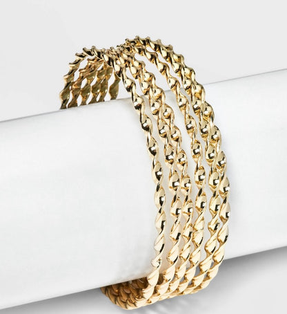 Twisted bangle bracelet gold steel multi strand pull on design, one size fits most-6 pcs