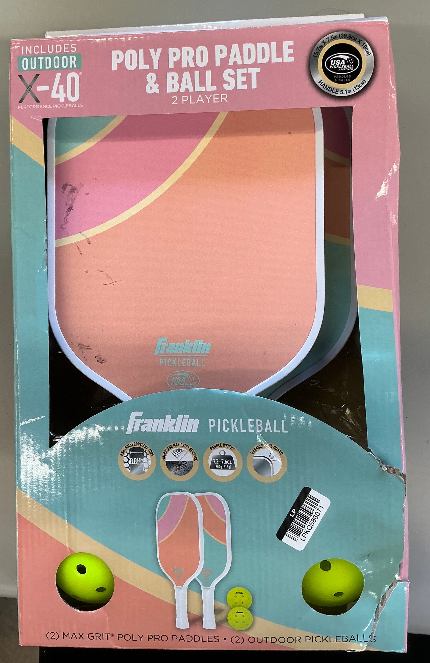 Franklin sports 2 player poly paddle with ball set - yellow/green - AS IS - MINOR COSMETIC FLAWS