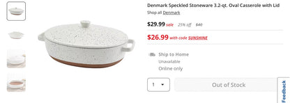 Denmark Speckled Stoneware 3.2-qt. Oval Casserole with Lid (New-No Box)