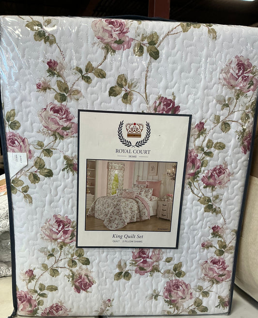 Royal Court Home Rosemary King Quilt Set with a pink floral pattern 3pcs
