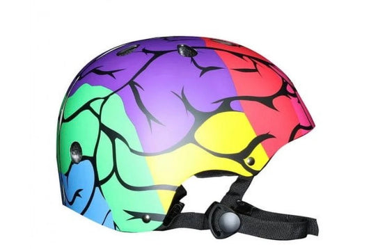 Little Medical School Brain Hat-ters kids bike helmet with a colorful brain-themed design