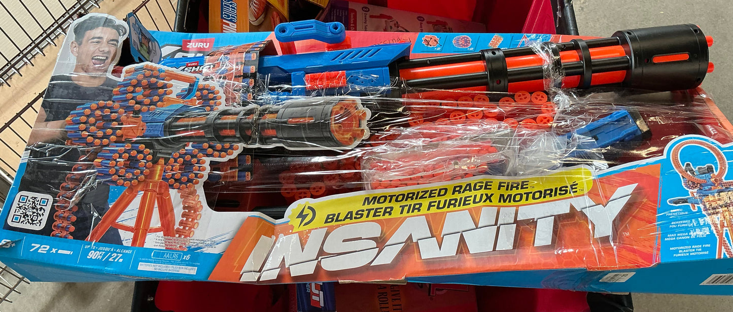 XSHOT insanity motorized rage fire toy dart blaster by ZURU - AS IS - OPEN/DAMAGED BOX - MISSING PCS - PICK UP ONLY