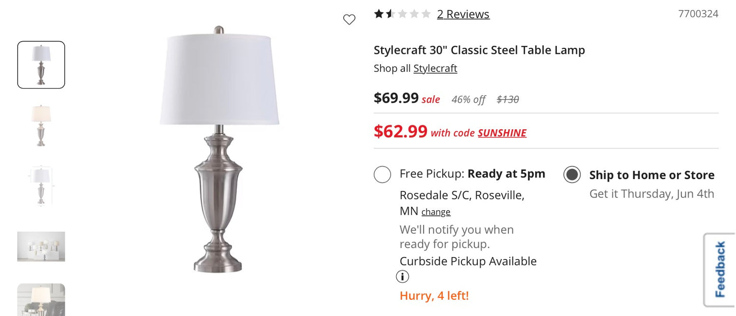 Stylecraft 29”Classic Steel Table Lamp