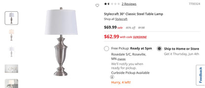 Stylecraft 29”Classic Steel Table Lamp