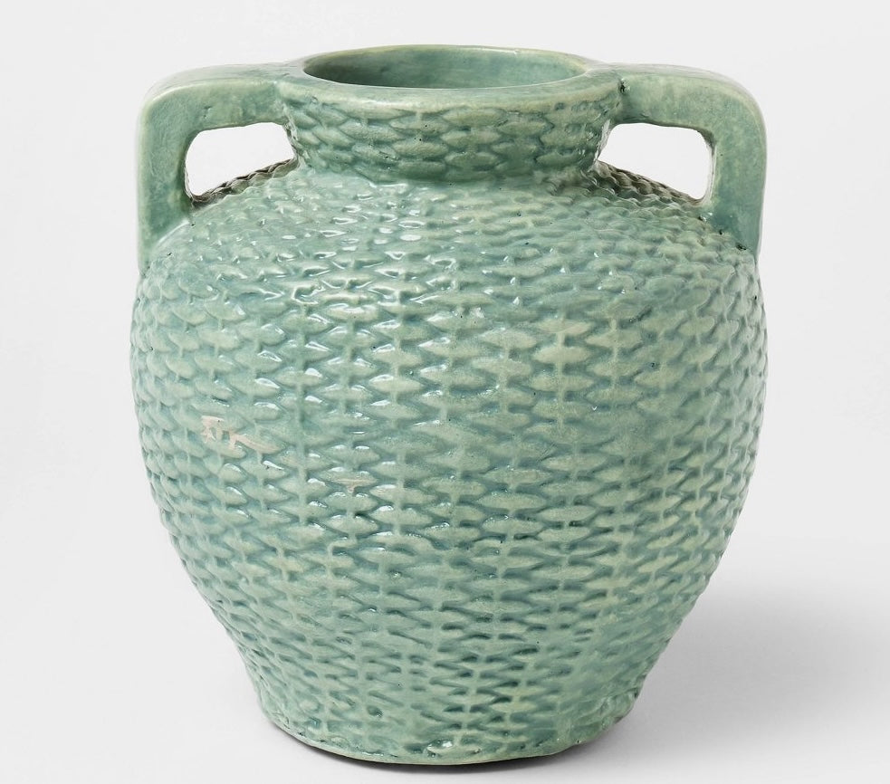 Small woven texture ceramic vase - Blue