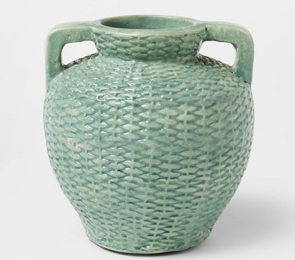 Small woven texture ceramic vase - Blue