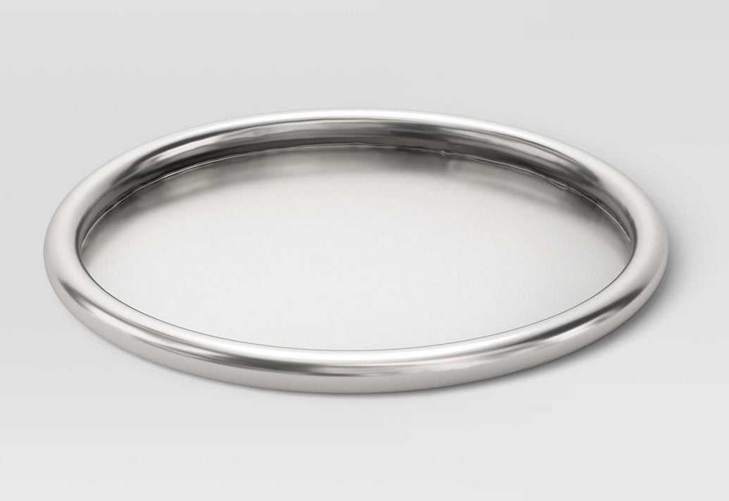 Silver round tray - 16” (L) x 1” (H) x 16” (W) - MINOR COSMETIC FLAWS - PICK UP ONLY
