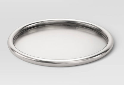 Silver round tray - 16” (L) x 1” (H) x 16” (W) - MINOR COSMETIC FLAWS - PICK UP ONLY
