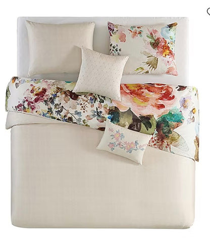 Bebejan 5 Pieces Midweight Reversible Comforter Set Queen-Color(Antique flowers/Ivory)