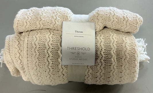 Knit throw blanket cream - 50x60”