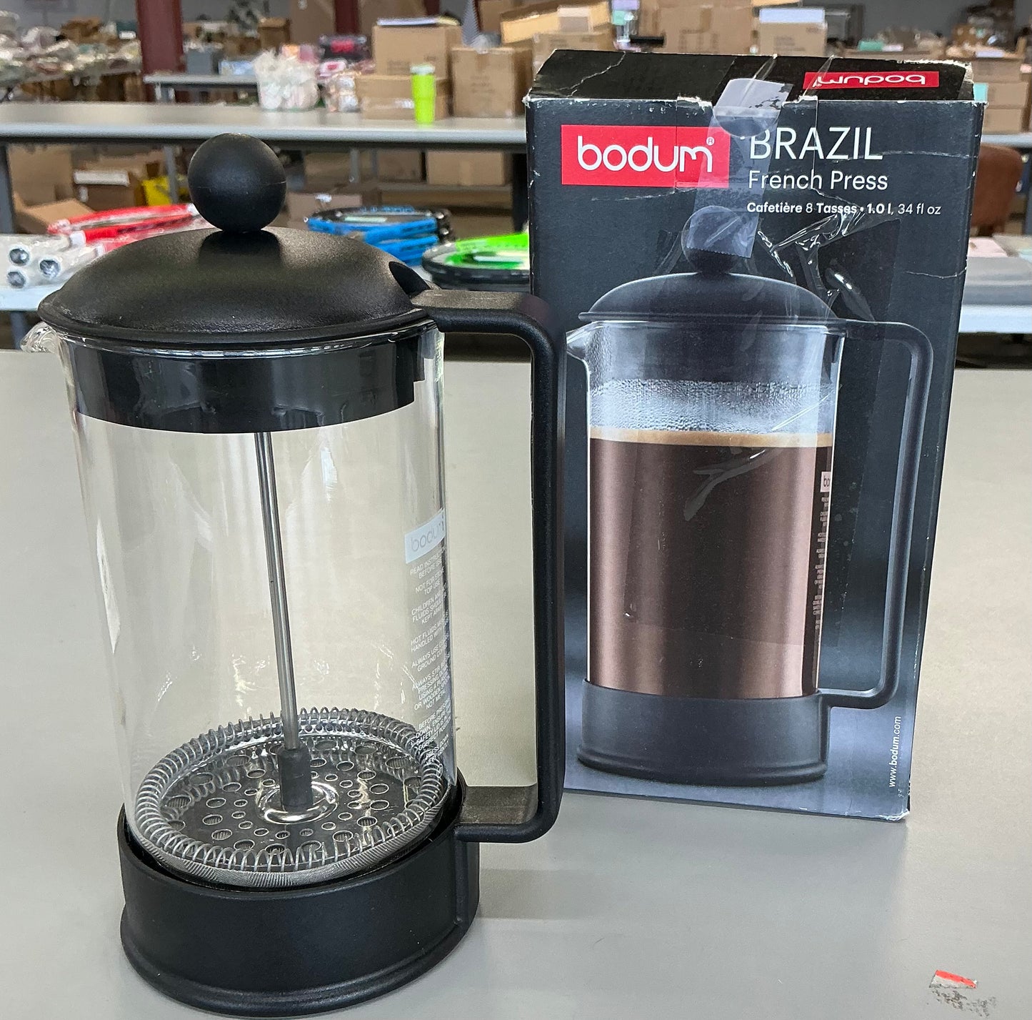Bodum Brazil 8 cup 34oz French press coffee maker black: glass carafe, dishwasher-safe, manual coffee presser - open box