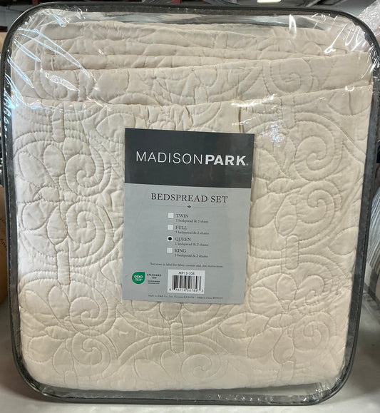 Madison Park Mansfield Oversized Antimicrobial Treated 3pc Bedspread Set Queen-Ivory