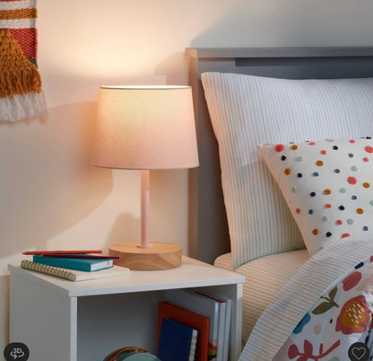 Kids’ table lamp pink/wood - AS IS - DENTED LAMP SHADE - MINOR COSMETIC FLAW