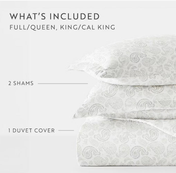 Casual Comfort Premium Ultra Soft 3 Pieces Coarse Paisley Print Duvet Cover Set Full/Queen-Light Gray