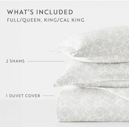 Casual Comfort Premium Ultra Soft 3 Pieces Coarse Paisley Print Duvet Cover Set Full/Queen-Light Gray