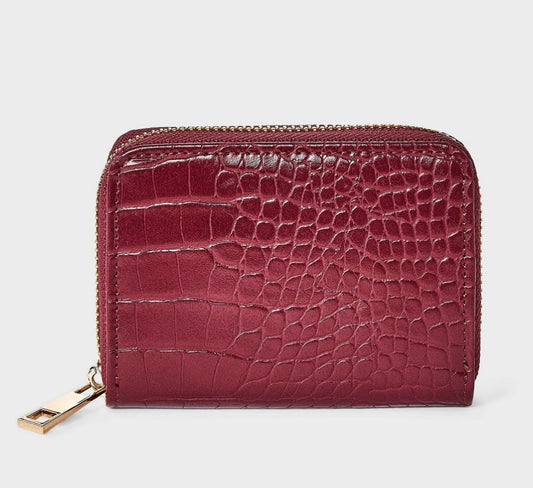 A New Day brand faux crocodile embossed wine-red zip-around wallets