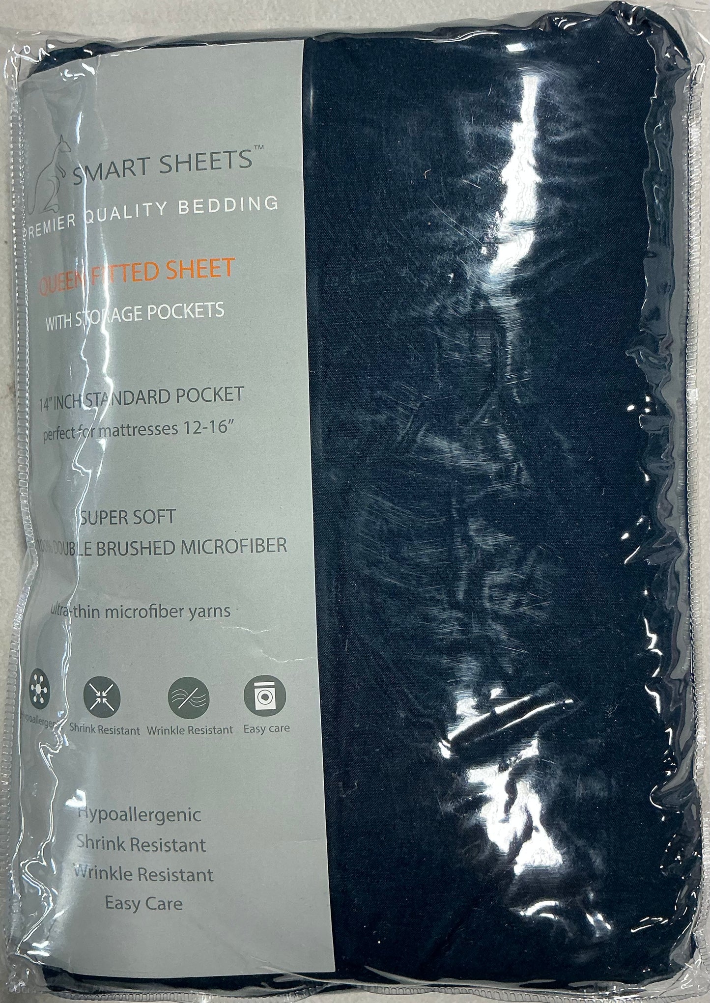 Swift Home Storage Pocket Wrinkle Resistant Fitted Sheet Only Queen-Navy