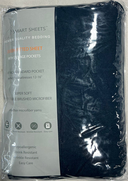 Swift Home Storage Pocket Wrinkle Resistant Fitted Sheet Only Queen-Navy