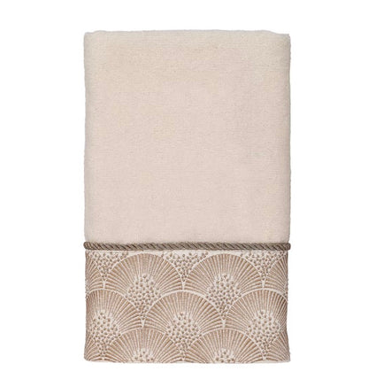 Avanti Deco Shell Ivory Embellished Bordered 3 Pieces Bath Towel Set-Included(1 Bath Towel and 2 Hand Towels)-Ivory