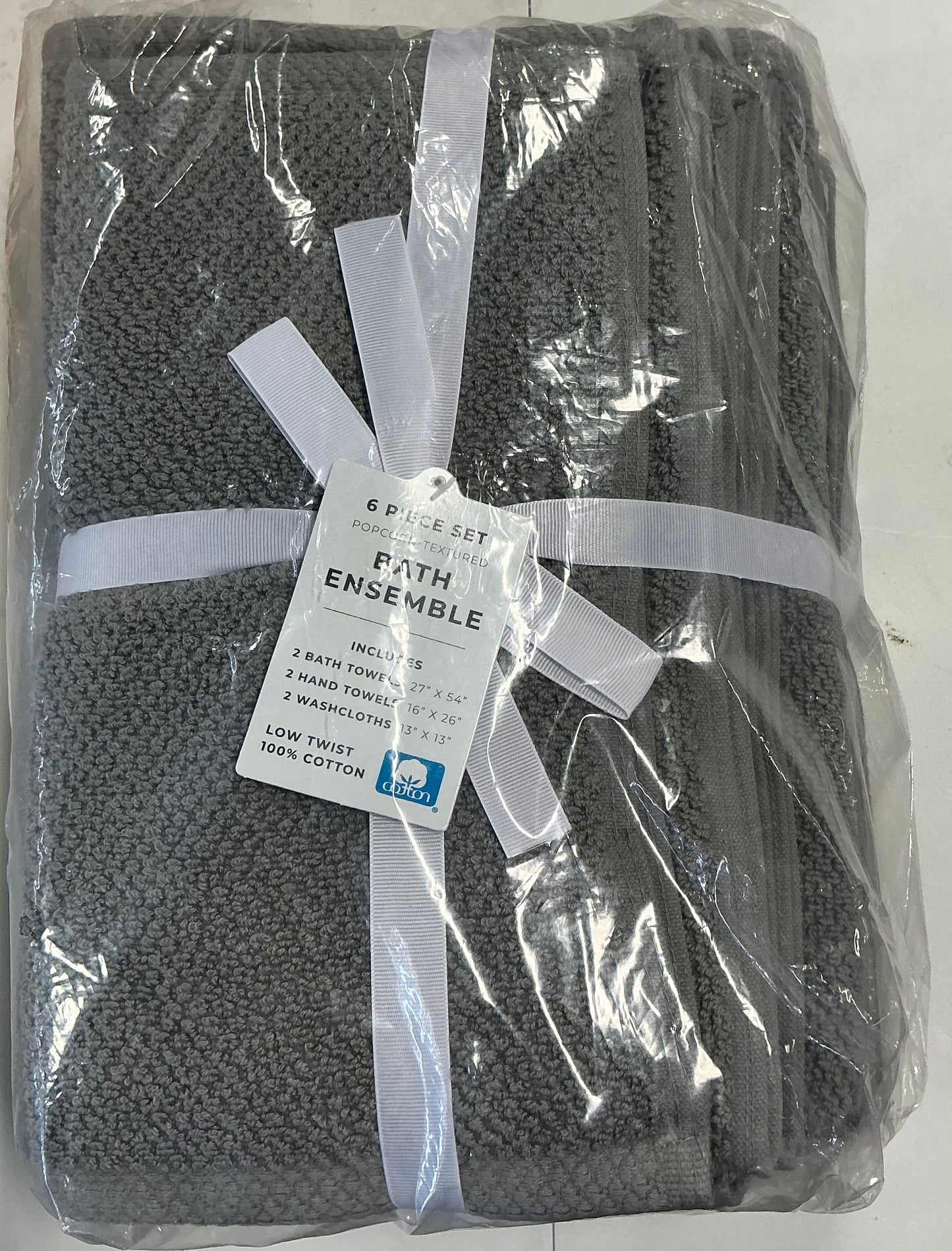 100% cotton quick dry loop textured 6 piece bath towel set grey