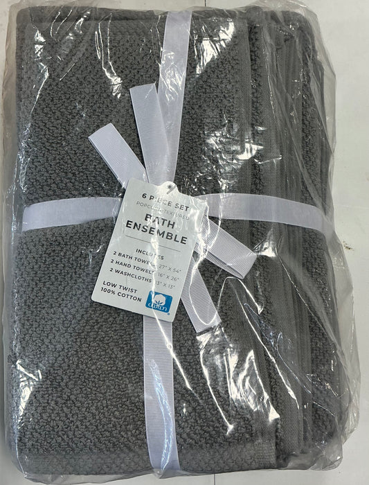 100% cotton quick dry loop textured 6 piece bath towel set grey