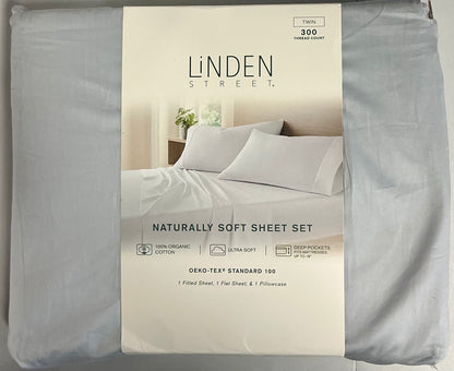 Linden Street 300tc Naturally Soft Organic Cotton 3 Pieces Sheet Set Twin-Included(1 Flat Sheet,1 Pillowcase,1 Fitted Sheet)-Color(Silver Zipplin)
