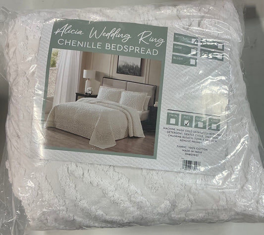 Beatrice Home Fashions Wedding Ring Chenille Bedspread only Full-White