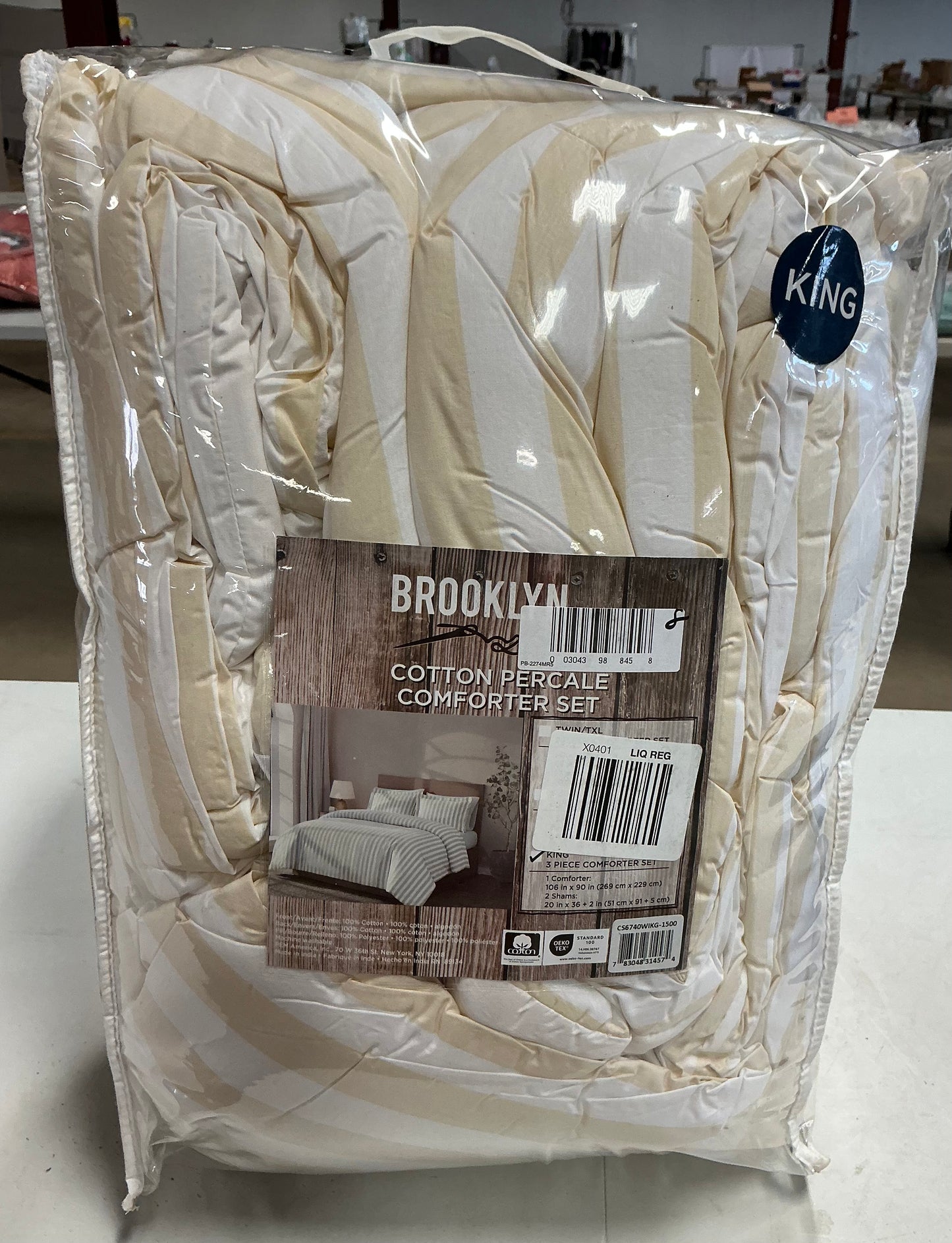 Brooklyn Loom Levi Stripe Comforter Set features wide vertical cabana stripes in ivory and white king