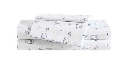 Eddie Bauer Travel Trailer 3 Pieces Sheet Set Twin XL-Included(1 FittedSheet,1 Pillowcase,1 Flat Sheet)-White/Blue