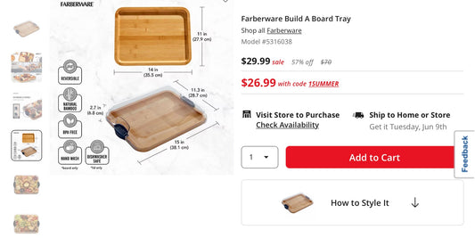 Thrifty 70-Farberware Build A Board Tray, never used it only small crack in the corner of the edge- As is- Final sale- No return