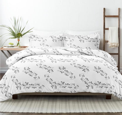 Casual Comfort Floral Dream Patterned 4 Pieces duvet cover Set Full/Queen-Gray/White