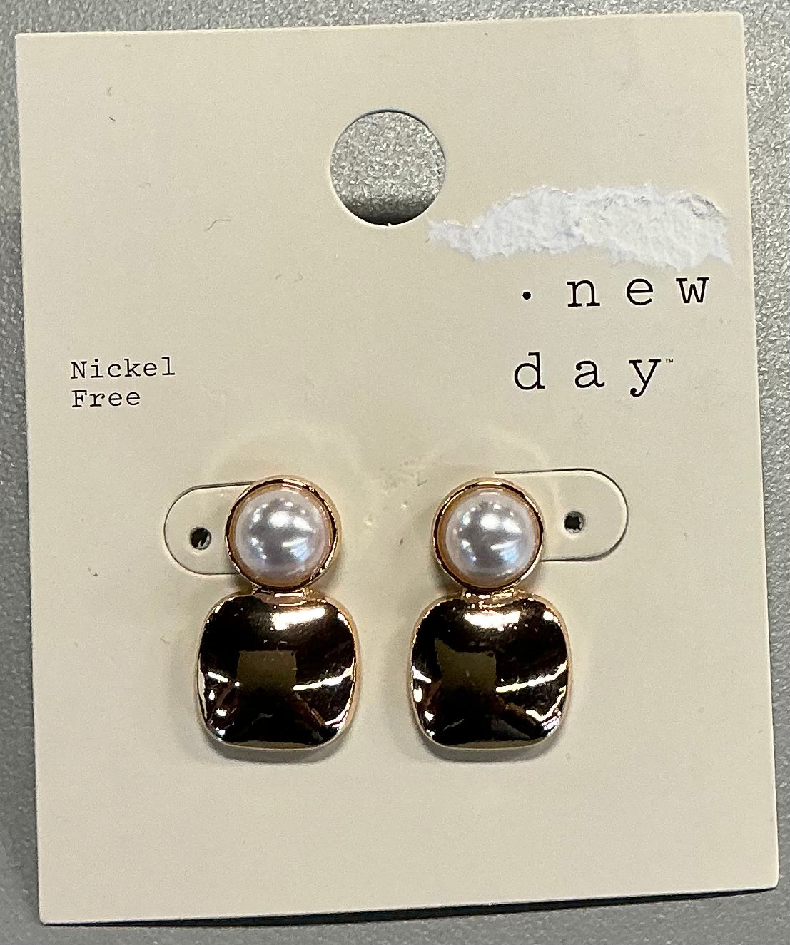 Gold-toned pearl and square drop earrings