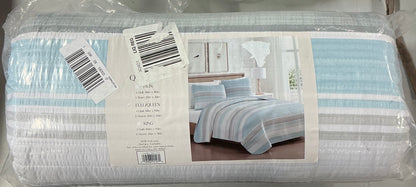 Beatrice Home Fashions Coralinn 3 Pieces Quilt Set Full/Queen-Blue/Gray