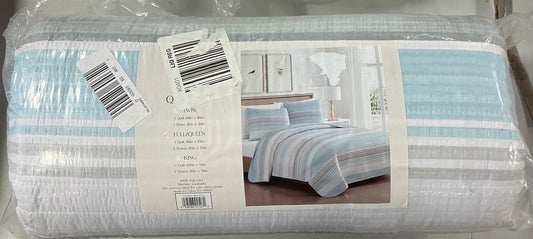 Beatrice Home Fashions Coralinn 3 Pieces Quilt Set Full/Queen-Blue/Gray