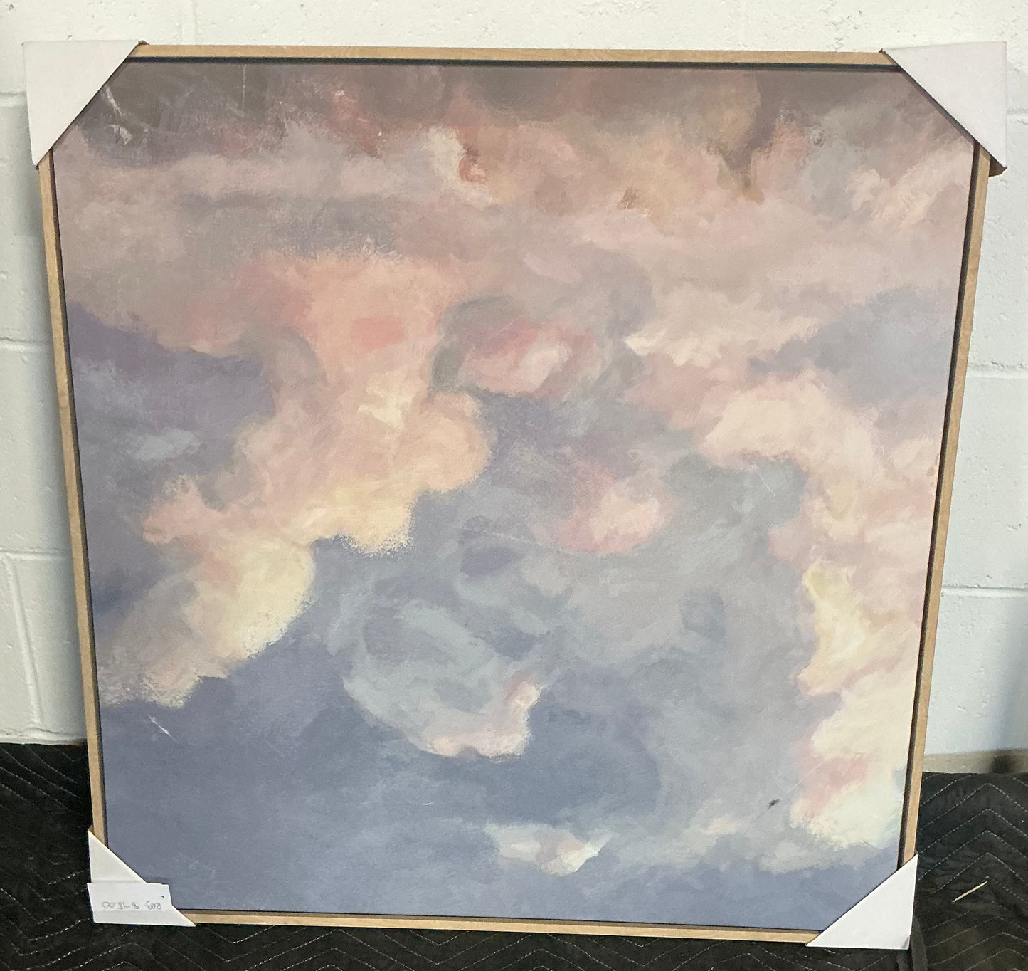 30x30” clouds framed canvas - AS IS - SOME MINOR COSMETIC FLAWS (see pictures) - WALL HOOKS ARE PUT ON THE WRONG WAY - PICK UP ONLY
