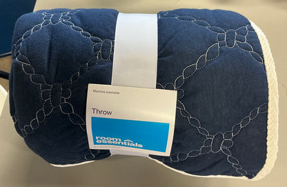 Quilted net throw blanket - blue/neutral - 50x60”