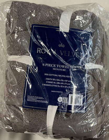Royal Velvet Signature 6 Pieces Bath Towel Set-Included(2 Bath Towel,2 Hand Towel and 2 Washcloth)-Gray