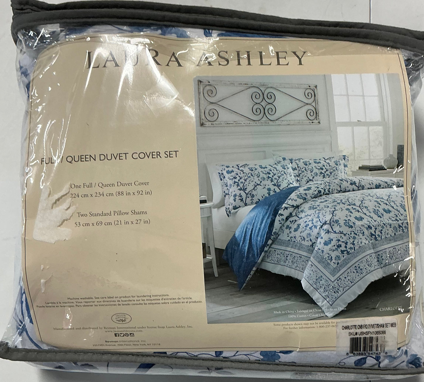 Laura Ashley Charlotte Floral Reversible Duvet Cover Set 3 Pieces Full/Queen-Blue
